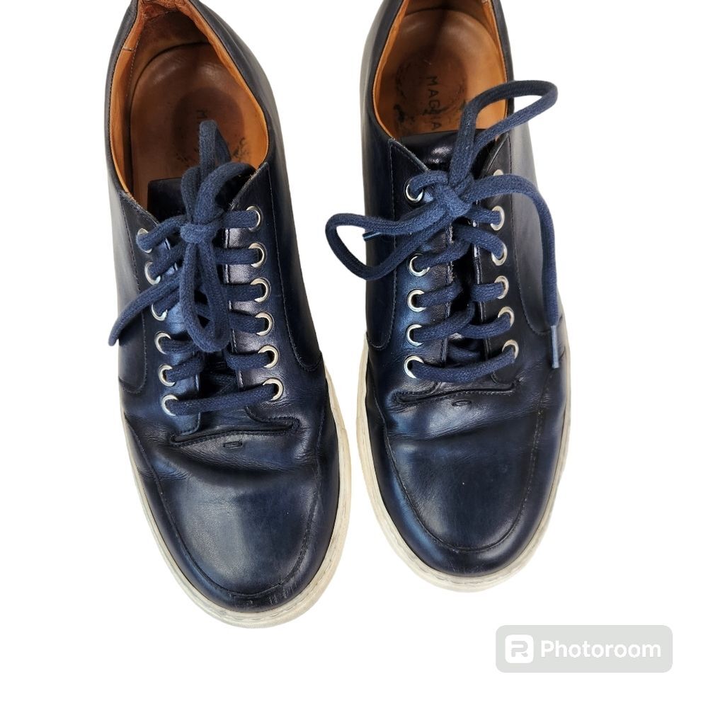 Magnanni Mens Navy Blue Leather Low Top Casual Lace Up Sneakers 9M - Picture 4 of 10
